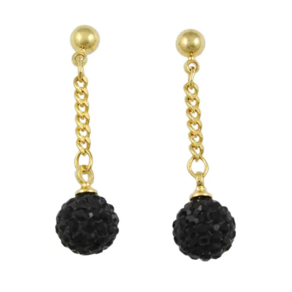 Black 6MM Crystal Ball Dangling Earring - REC422J