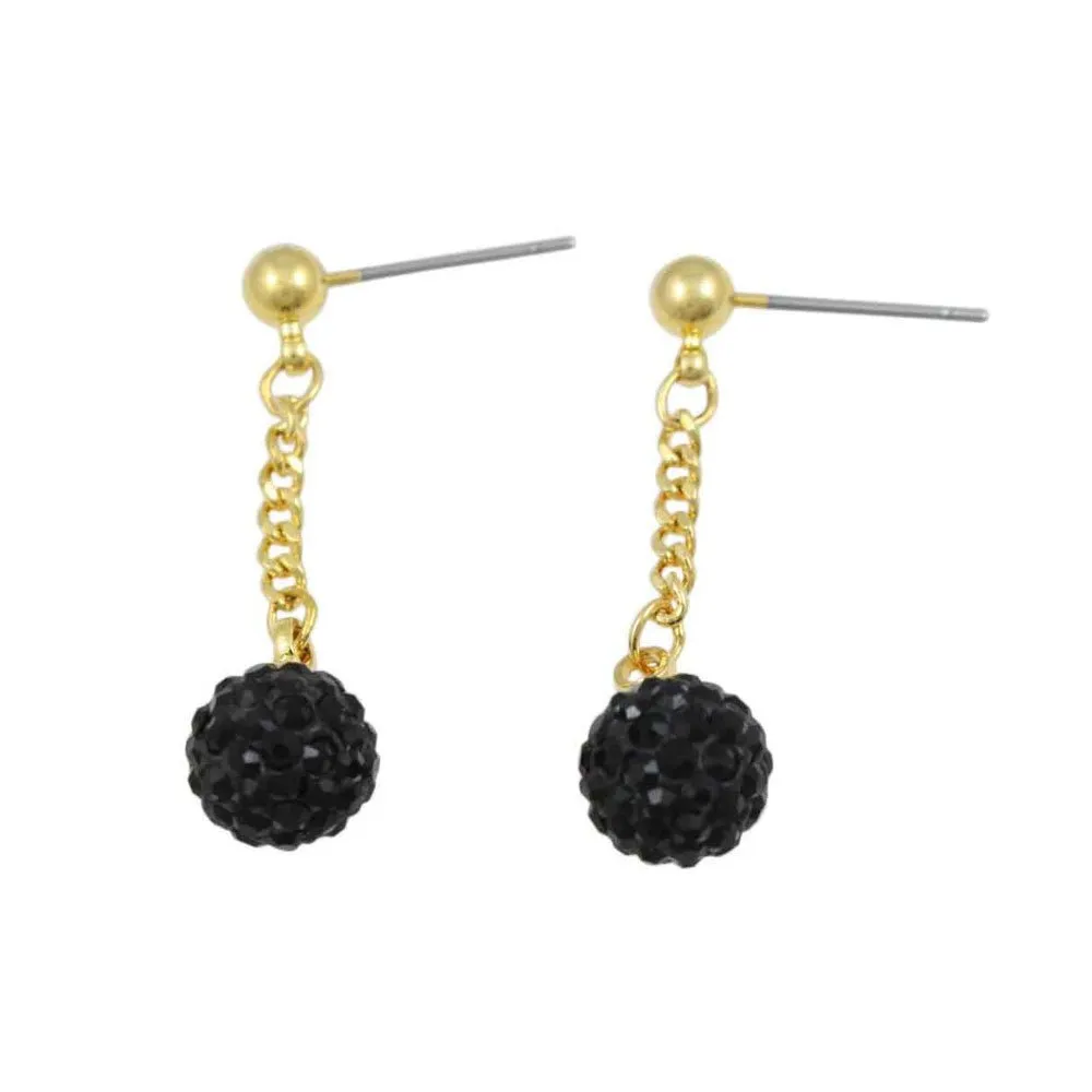 Black 6MM Crystal Ball Dangling Earring - REC422J