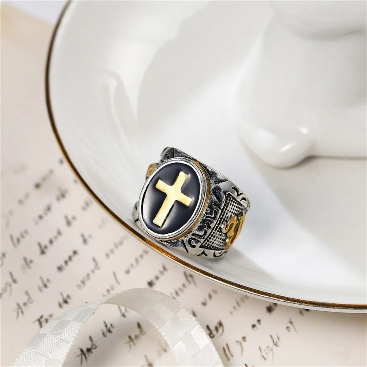 Black & Two-Tone Engraved Cross Band