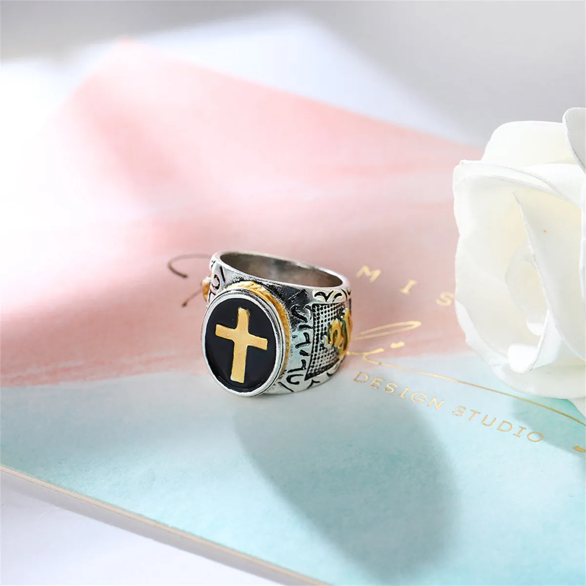 Black & Two-Tone Engraved Cross Band