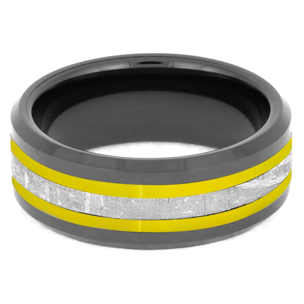 Black & Yellow Ring With Genuine Meteorite