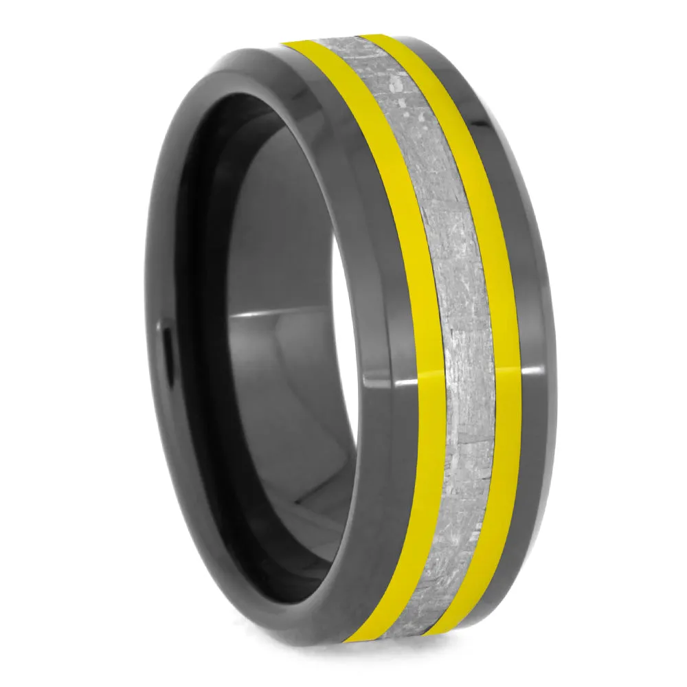 Black & Yellow Ring With Genuine Meteorite