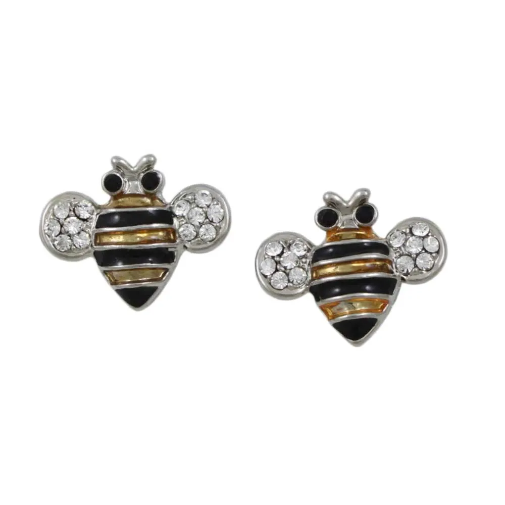 Black and Gold Enamel Bee Clip Earring - REE141C