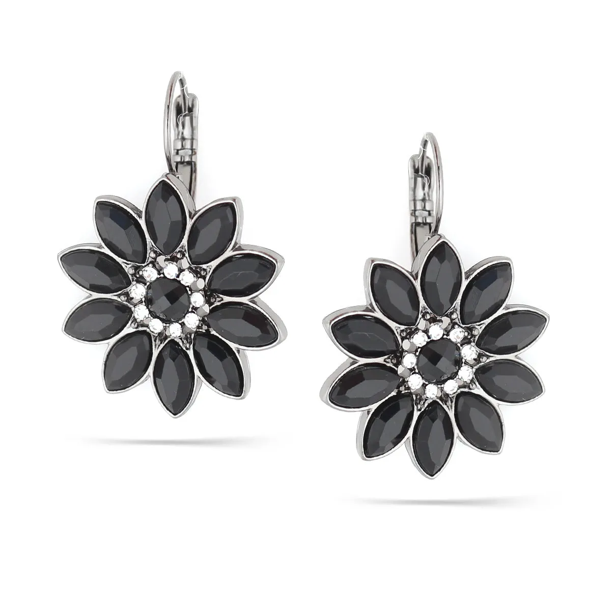 BLACK AND WHITE FLOWER  EARRINGS #255BK3101 (1B11/9A2)