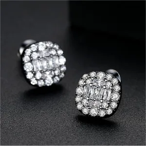 Black Crystal & Cubic Zirconia Round Stud Earrings