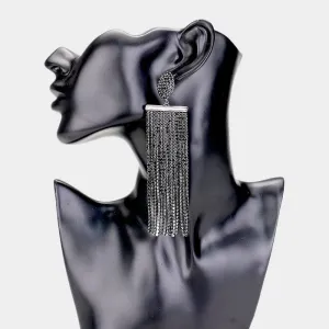 Black Crystal Fringe Prom Earrings | 426797