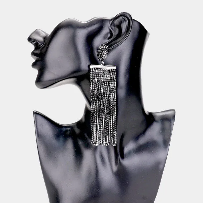 Black Crystal Fringe Prom Earrings | 426797