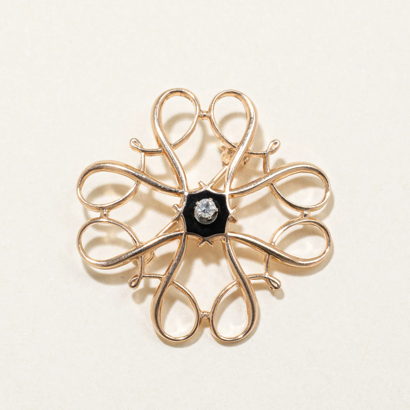 Black Enamel & Diamond Brooch | 0.04ct |