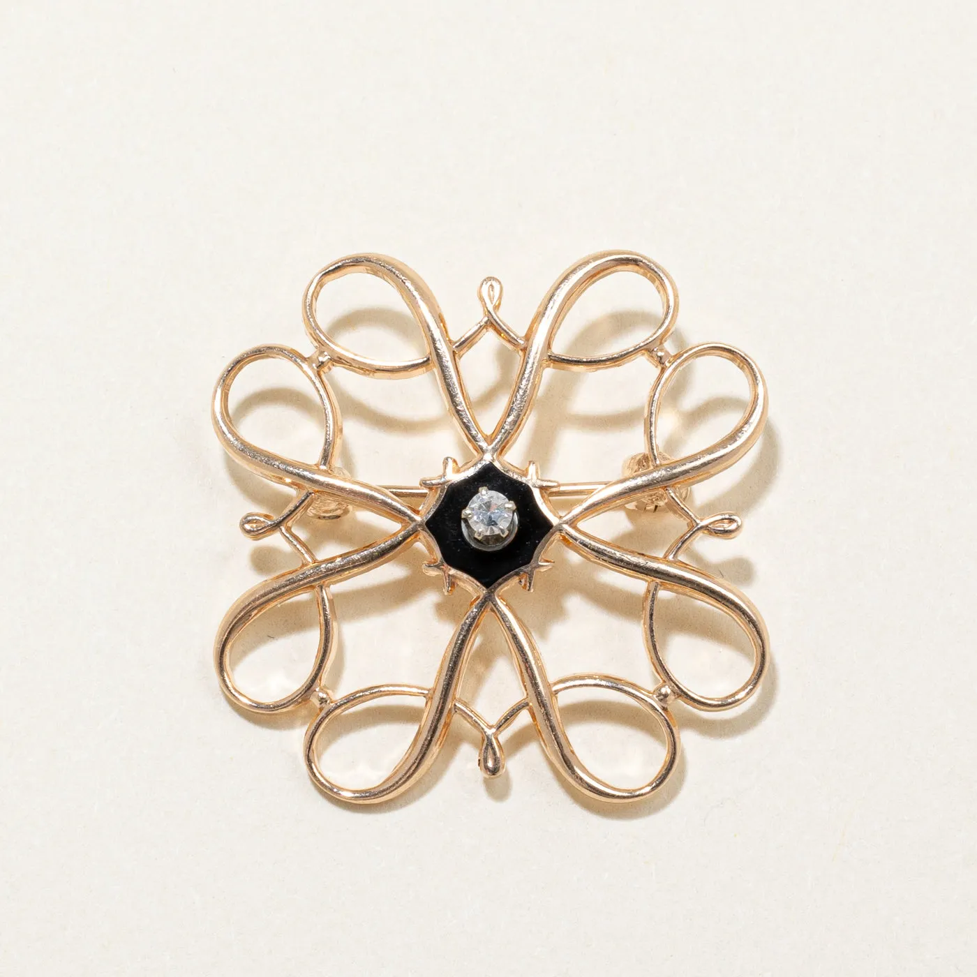 Black Enamel & Diamond Brooch | 0.04ct |