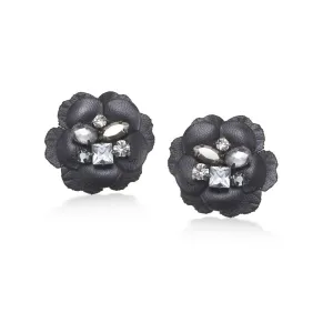 BLACK FLOWER CRYSTAL EARRINGS #286BK3101 (7E3/6B1)