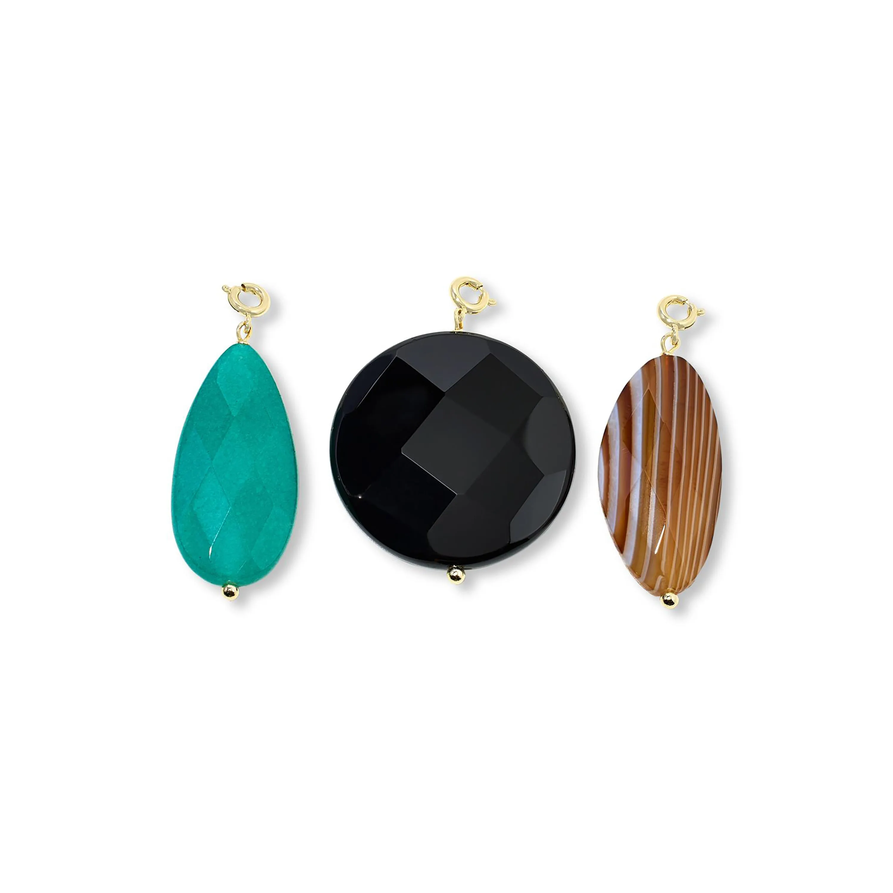 BlackOnyx, Amazonite and Banded Agate Charm Pack in Brass