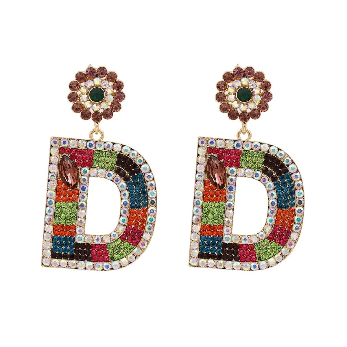 Blue & Pink Crystal & Cubic Zirconia 'D' Drop Earrings