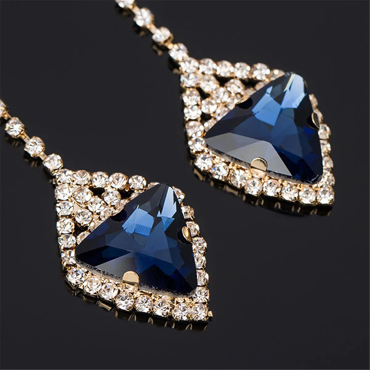 Blue Crystal & Cubic Zirconia Drop Earrings