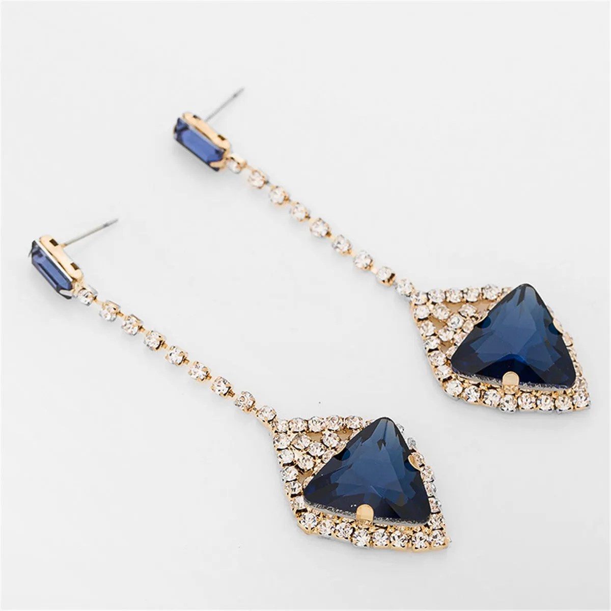Blue Crystal & Cubic Zirconia Drop Earrings