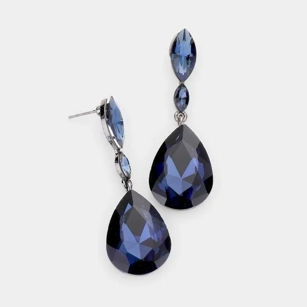 Blue Crystal Teardrop Evening Earrings