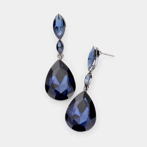 Blue Crystal Teardrop Evening Earrings