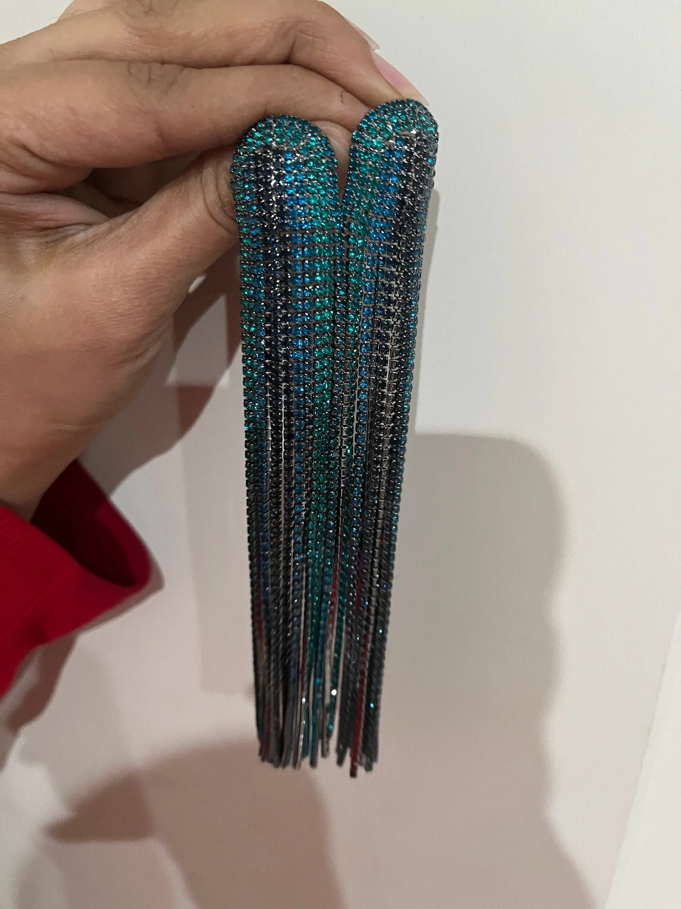 blue earrings ,large blue teal earrings very long fringe blue earrings , teal and blue  big huge crystal earrings , chandelier  6 inch
