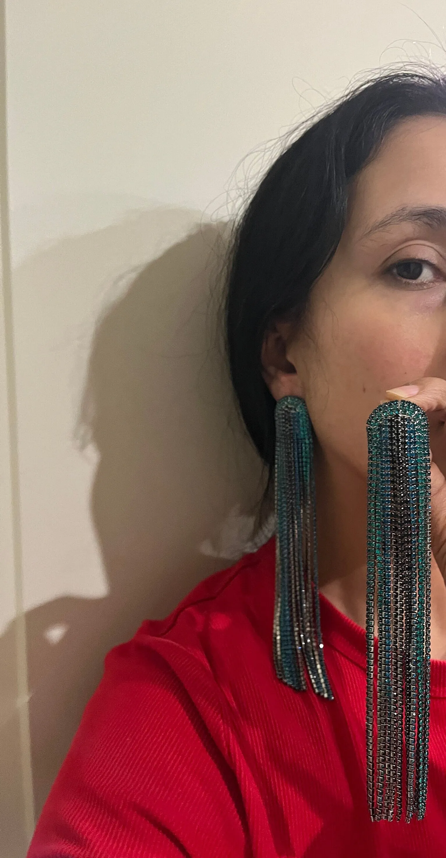 blue earrings ,large blue teal earrings very long fringe blue earrings , teal and blue  big huge crystal earrings , chandelier  6 inch