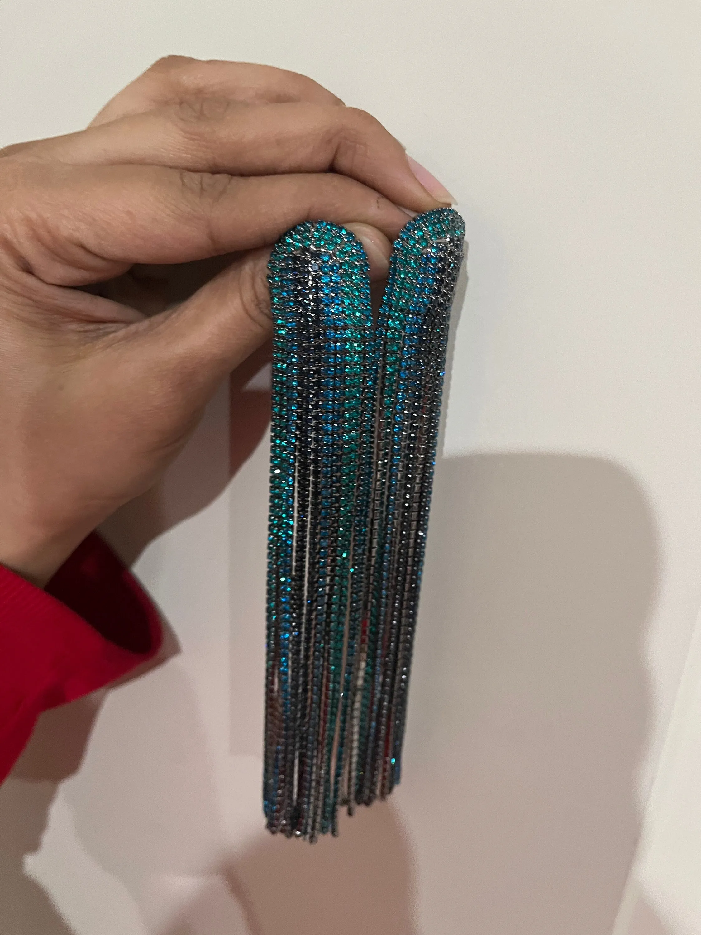blue earrings ,large blue teal earrings very long fringe blue earrings , teal and blue  big huge crystal earrings , chandelier  6 inch