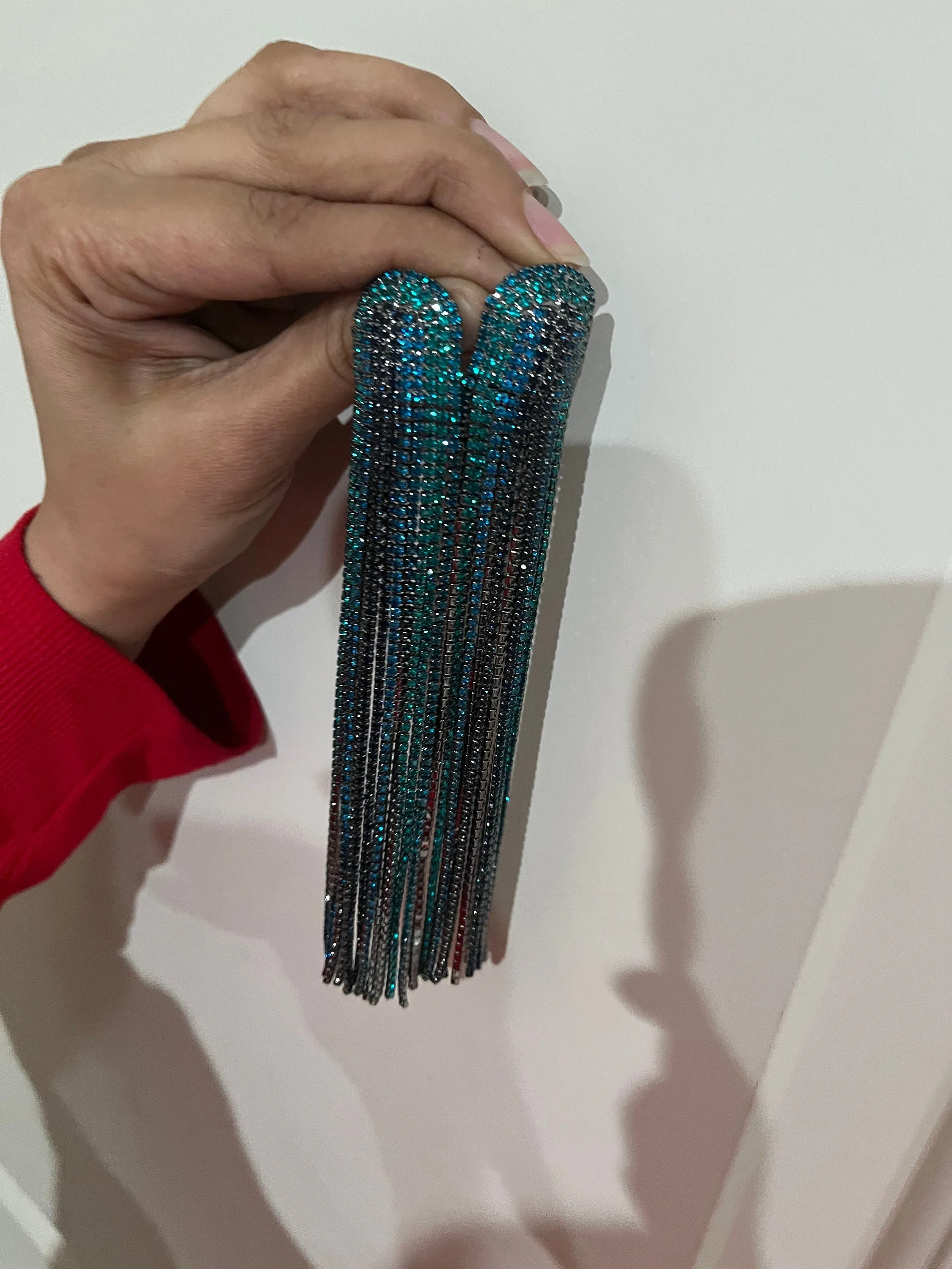 blue earrings ,large blue teal earrings very long fringe blue earrings , teal and blue  big huge crystal earrings , chandelier  6 inch