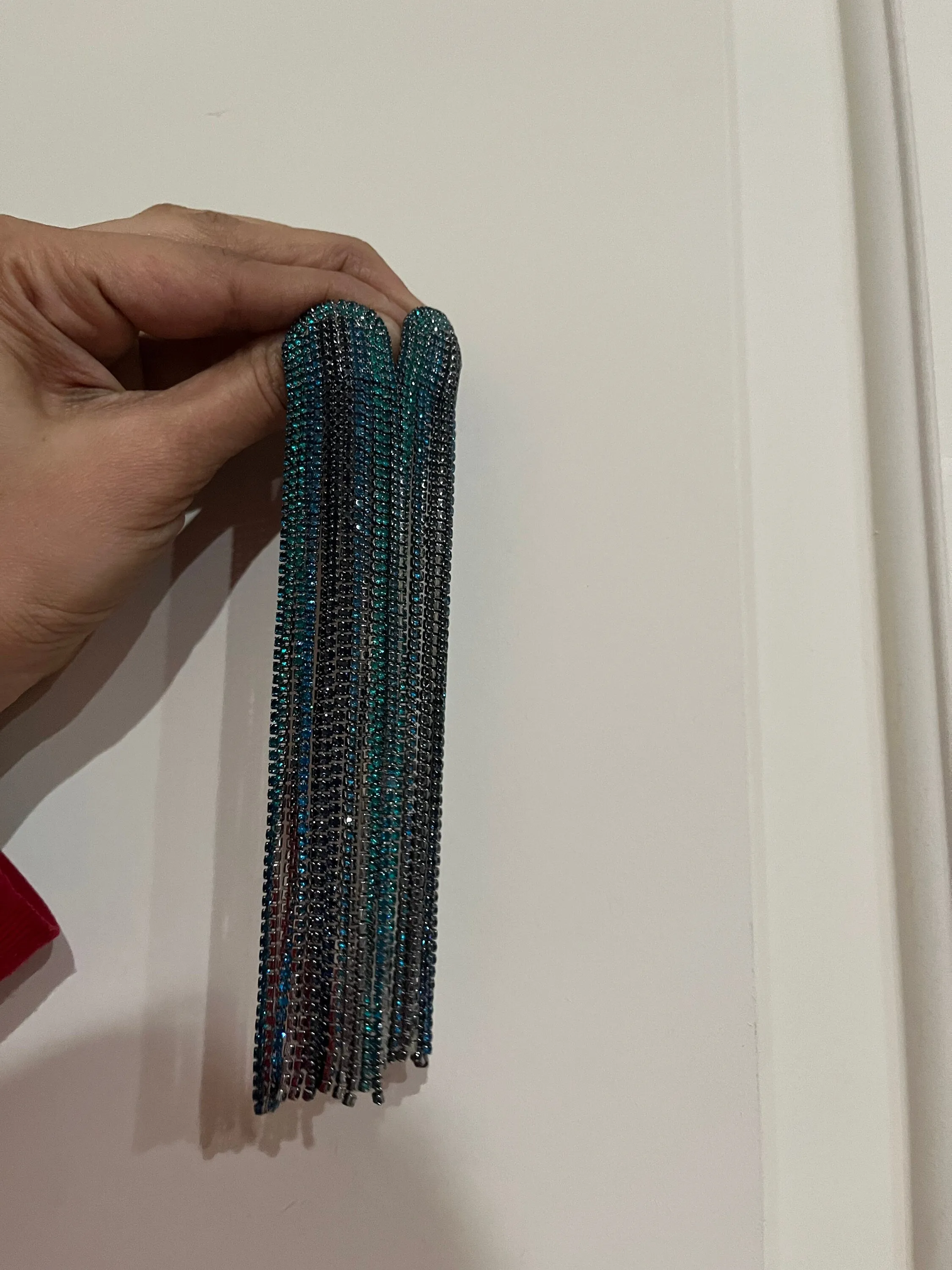 blue earrings ,large blue teal earrings very long fringe blue earrings , teal and blue  big huge crystal earrings , chandelier  6 inch
