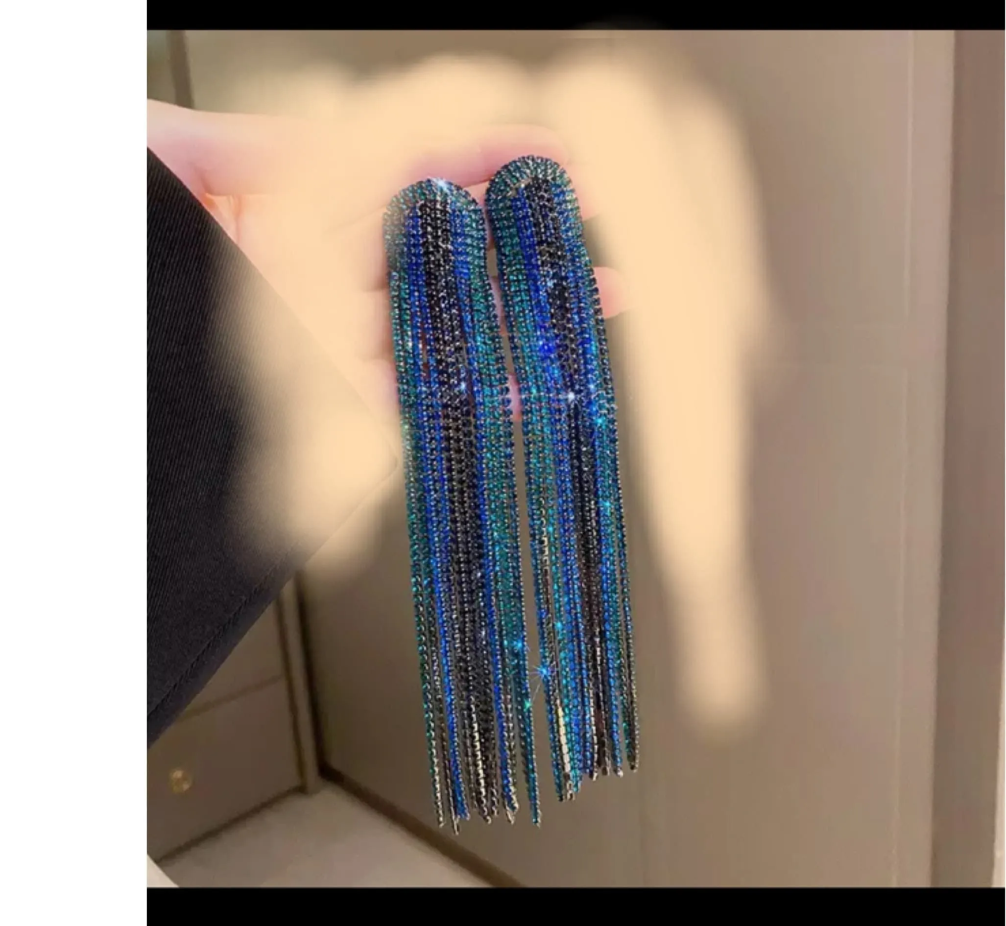 blue earrings ,large blue teal earrings very long fringe blue earrings , teal and blue  big huge crystal earrings , chandelier  6 inch