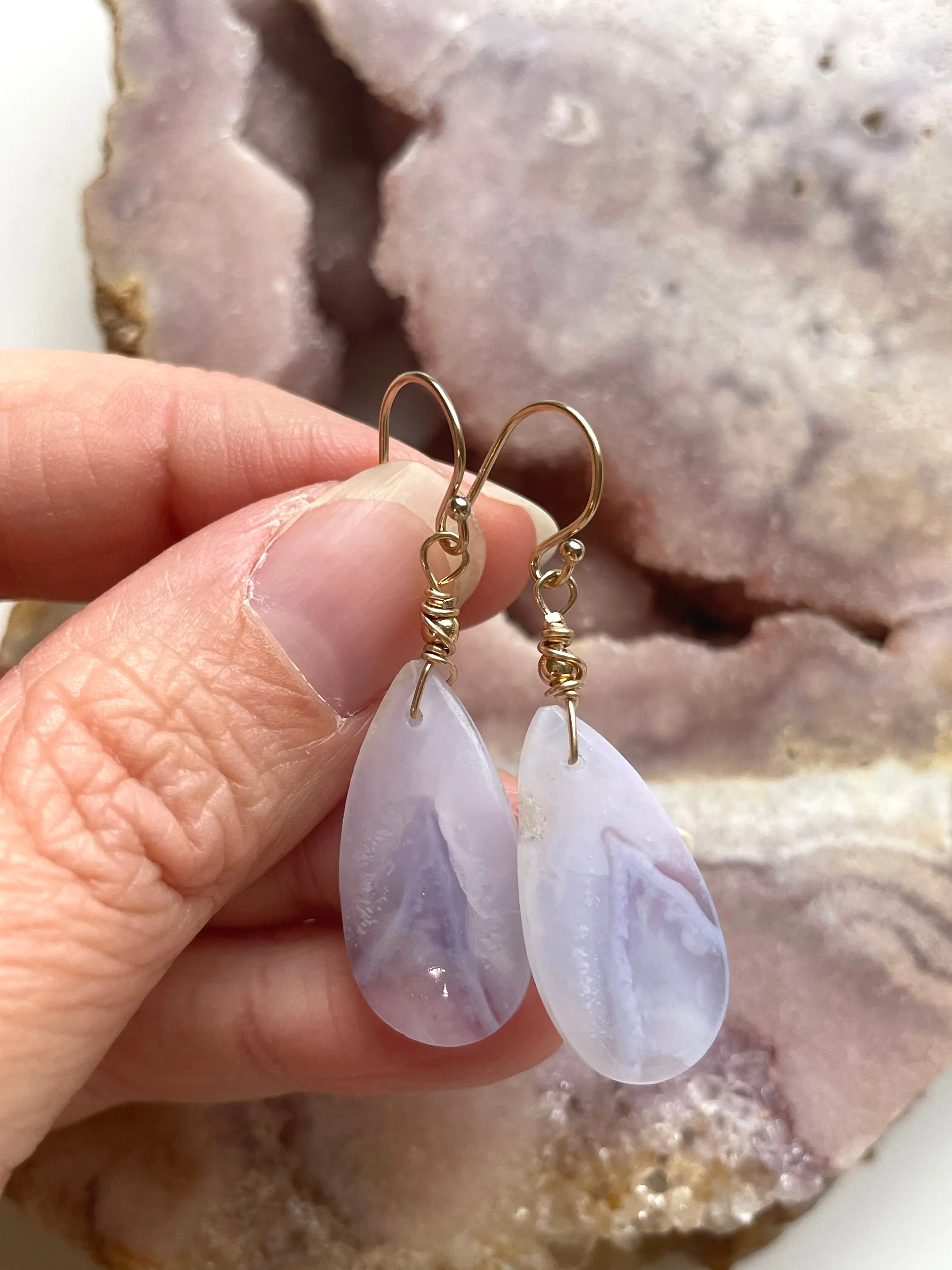 Blue Lace Agate Earrings Gold filled
