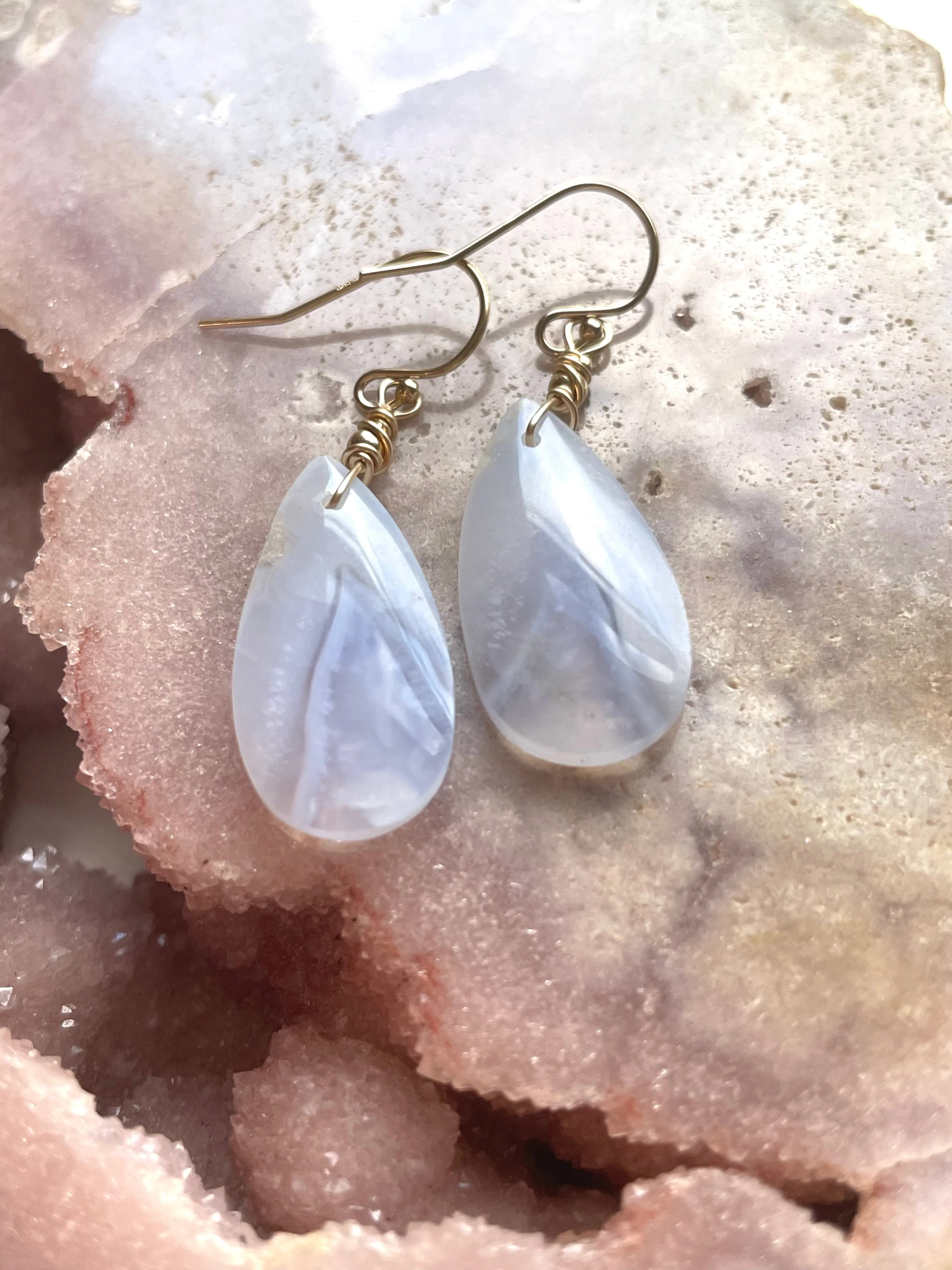Blue Lace Agate Earrings Gold filled