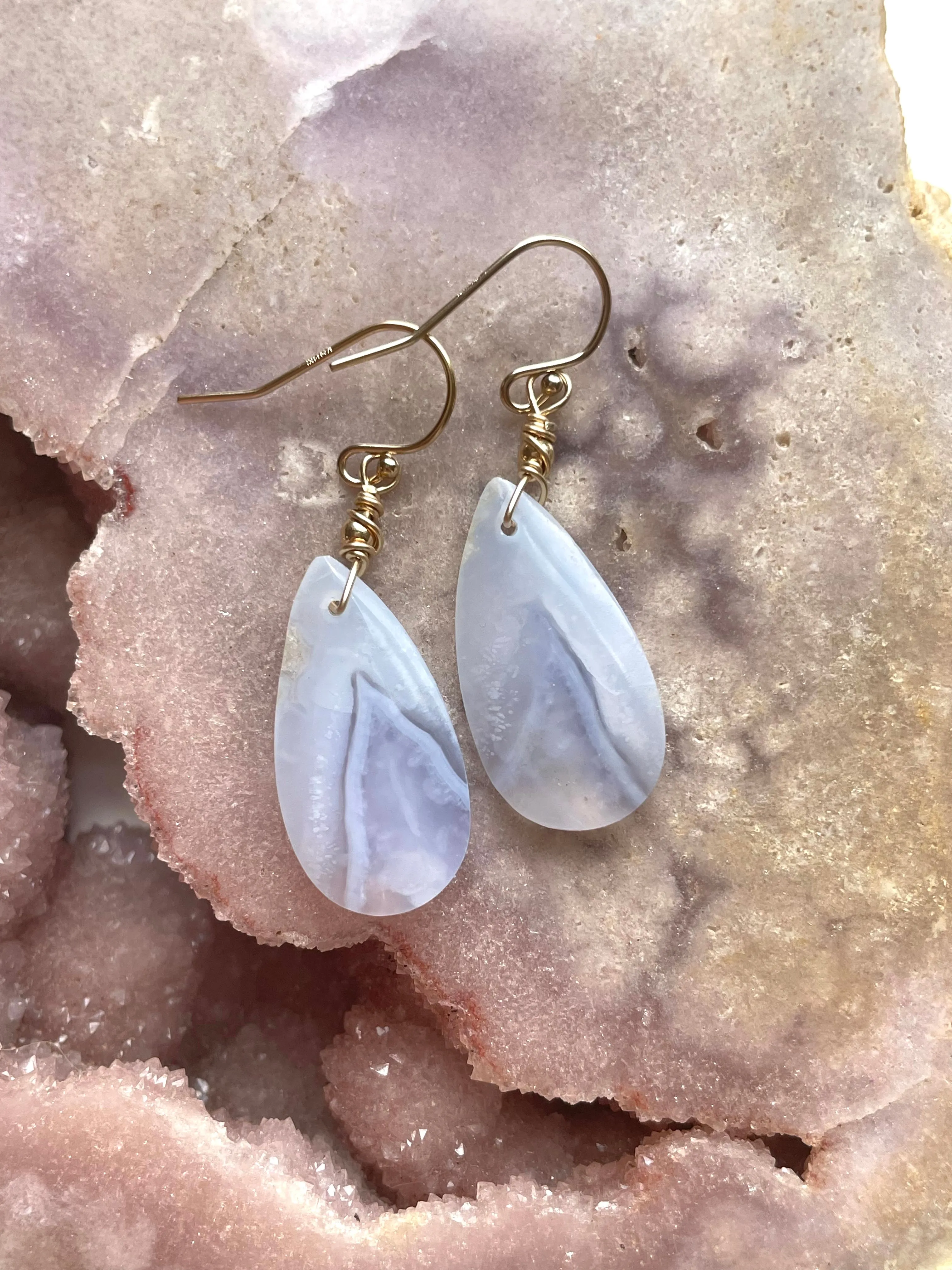 Blue Lace Agate Earrings Gold filled