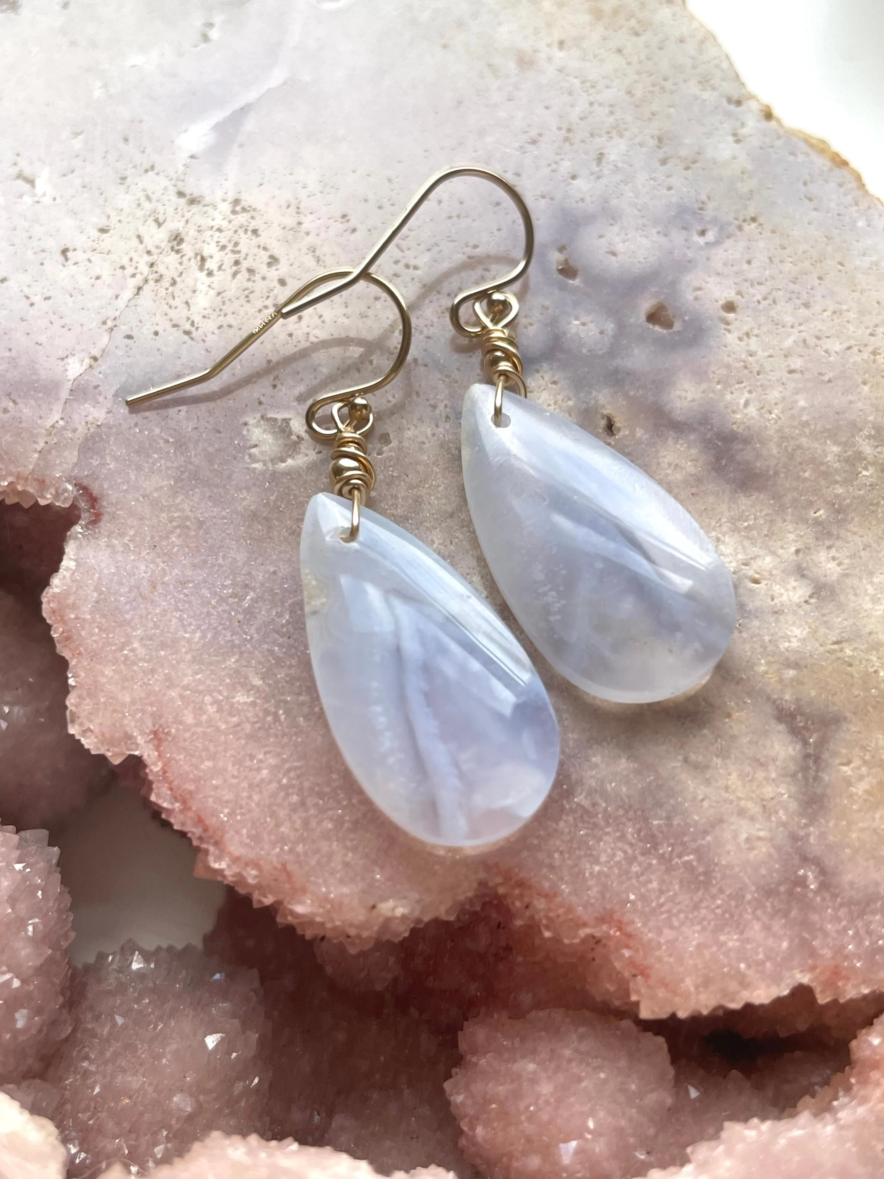 Blue Lace Agate Earrings Gold filled