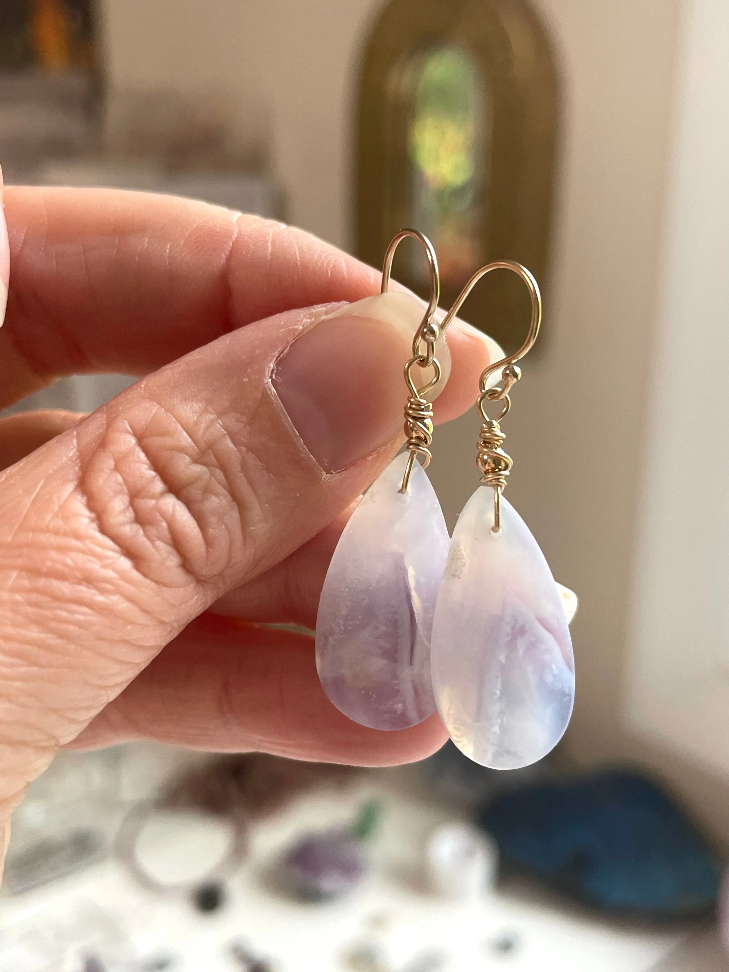 Blue Lace Agate Earrings Gold filled