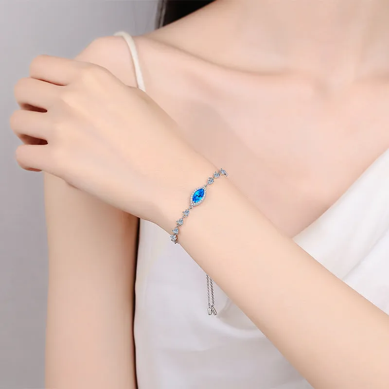 Blue Moissanite Diamond|Oval Shape Stone Bracelets-BM017