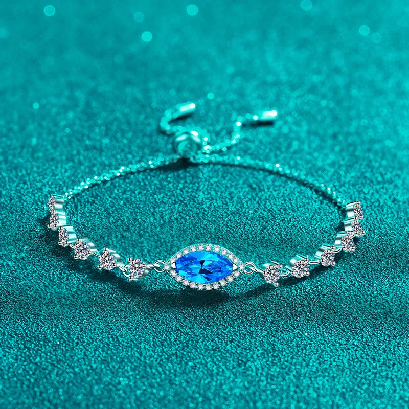 Blue Moissanite Diamond|Oval Shape Stone Bracelets-BM017