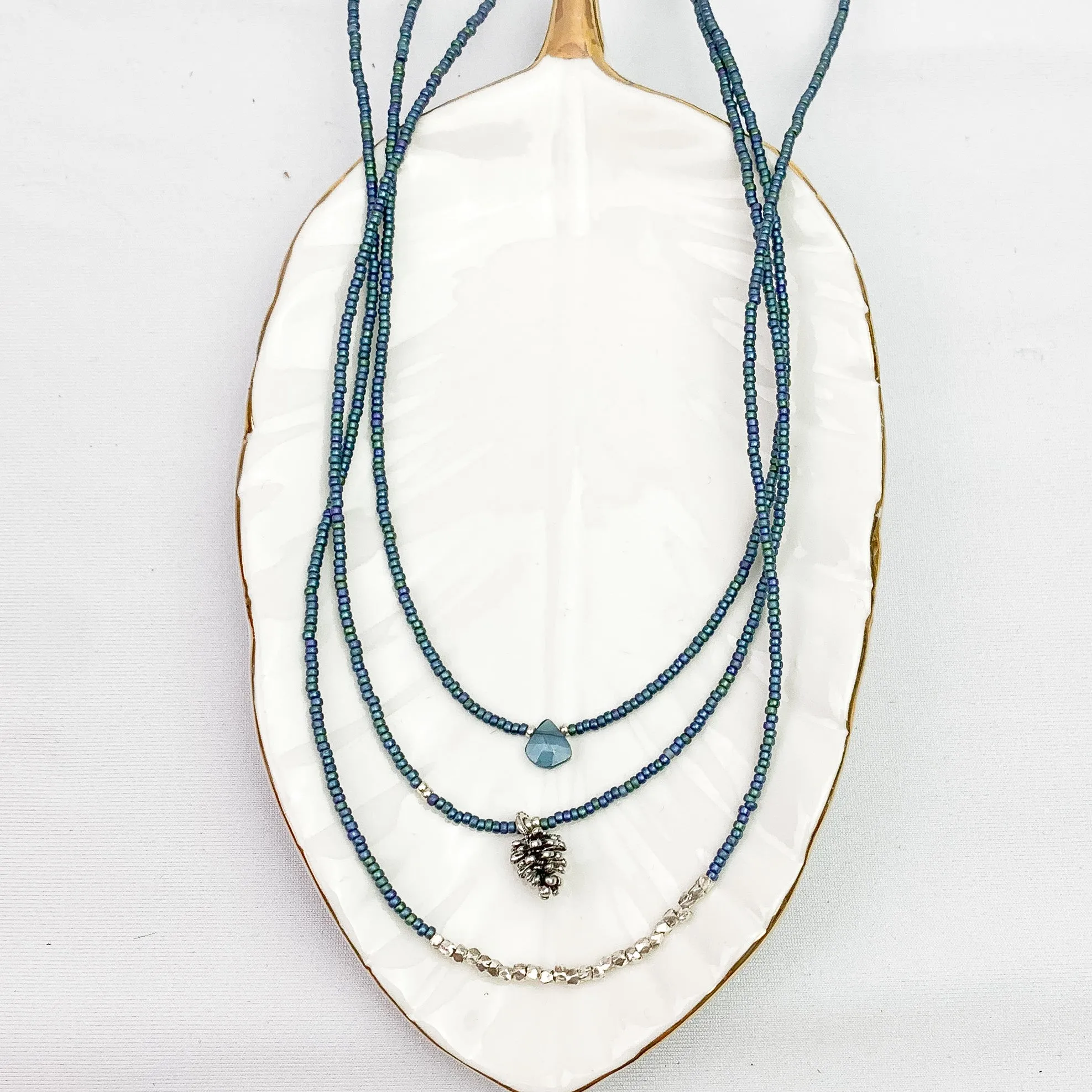 Blue Pinecone Cascade Necklace Set
