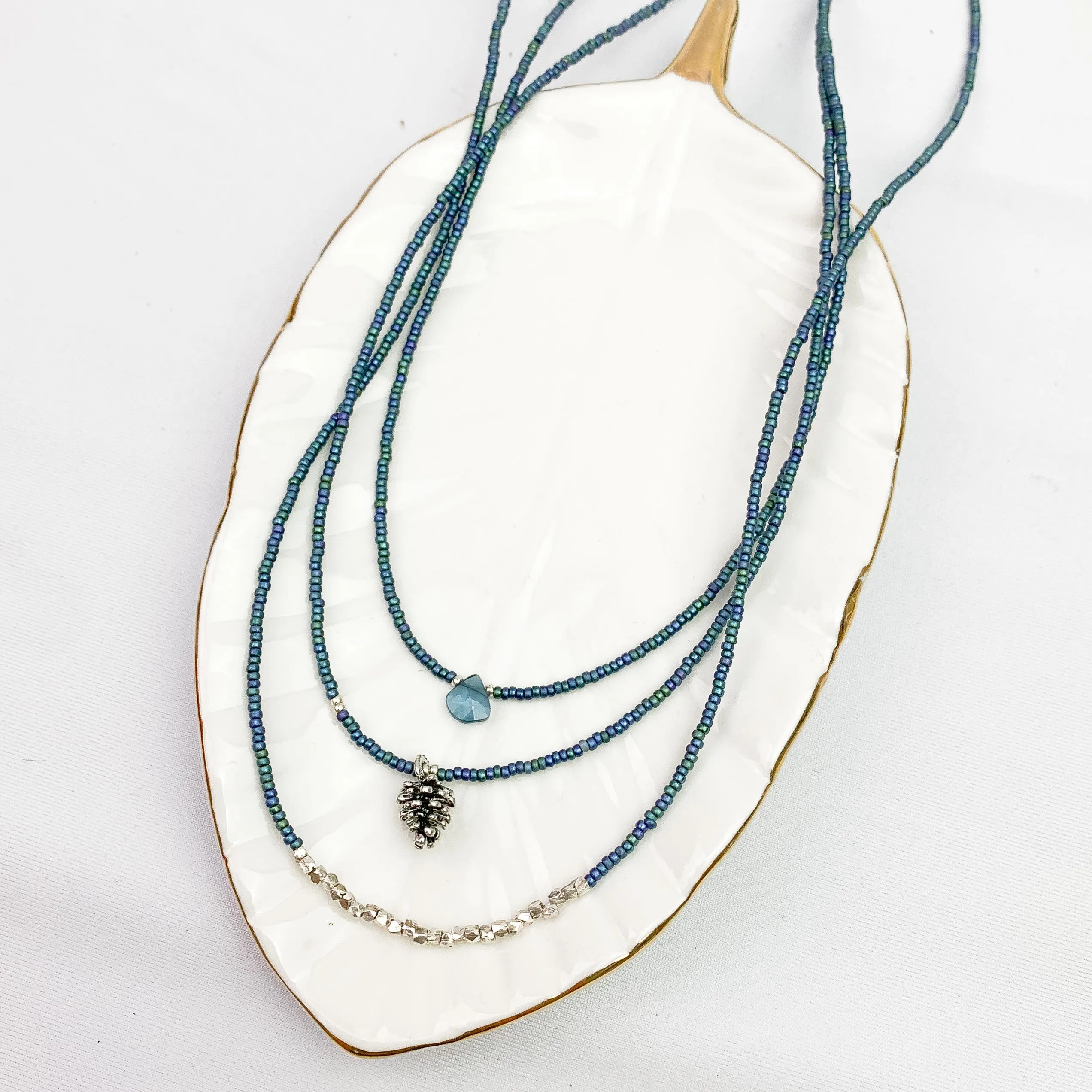 Blue Pinecone Cascade Necklace Set