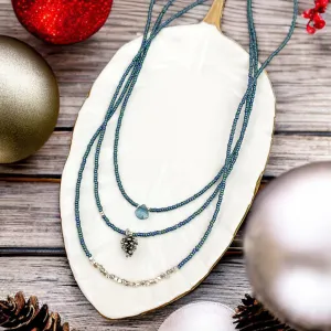 Blue Pinecone Cascade Necklace Set