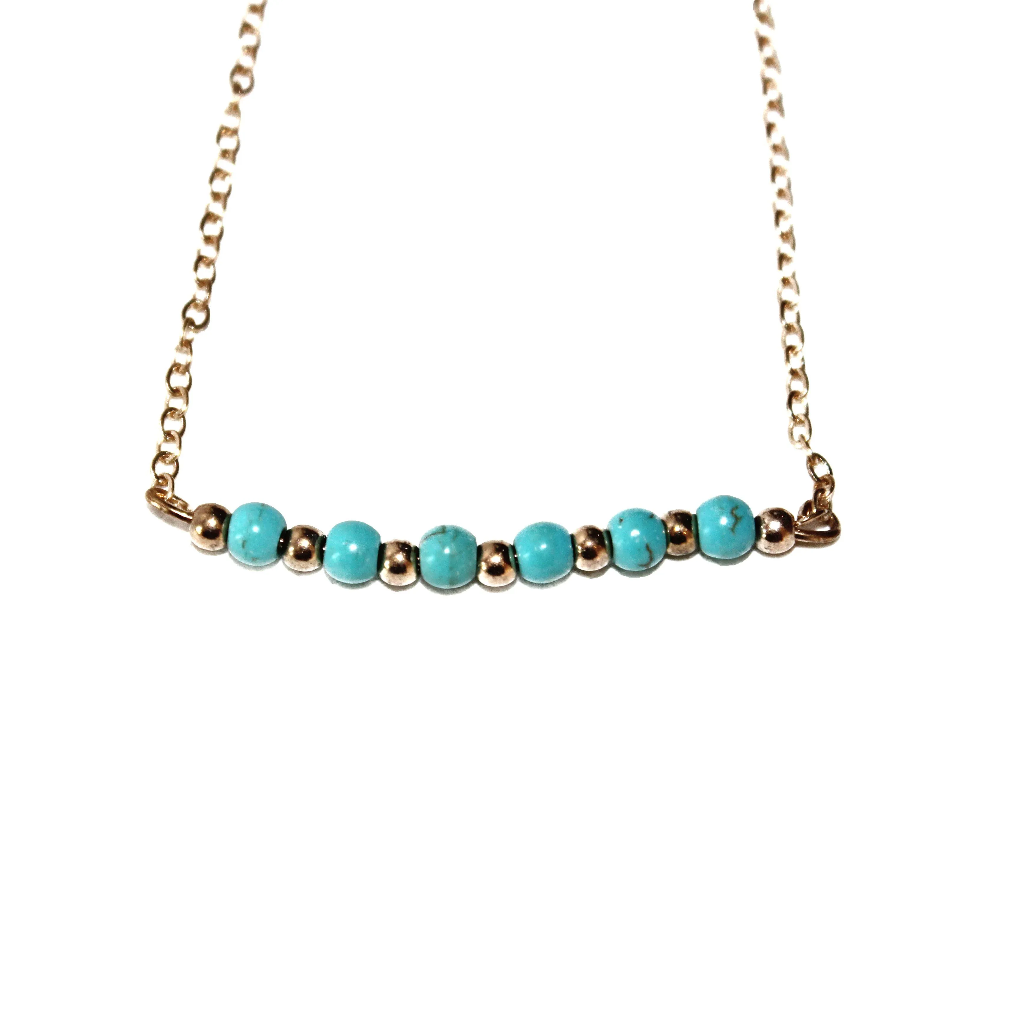 Boho Turquoise Gold Feather Necklace