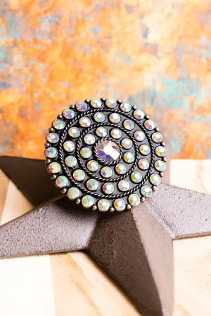 Bold and Brilliant Iridescent Crystal Large Disk Cuff Ring