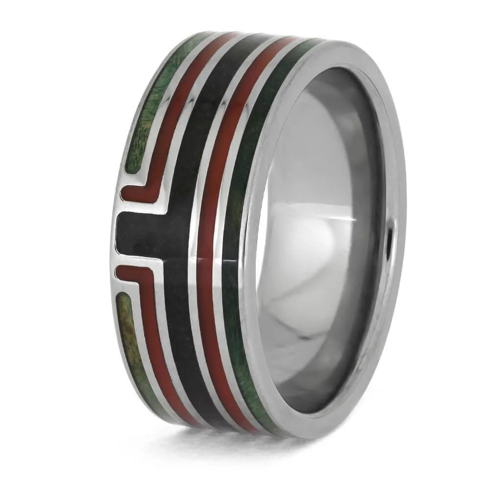 Bounty Hunter Ring with Green Wood and Dinosaur Bone