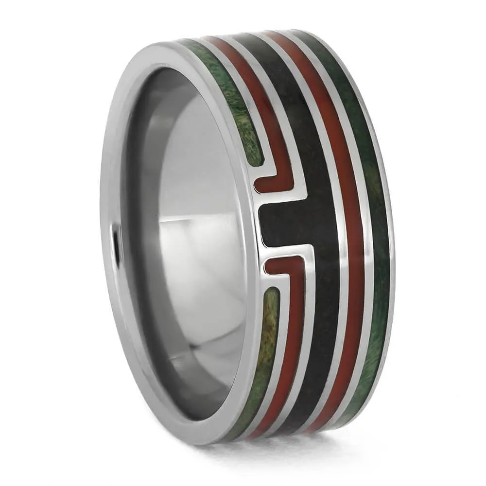 Bounty Hunter Ring with Green Wood and Dinosaur Bone