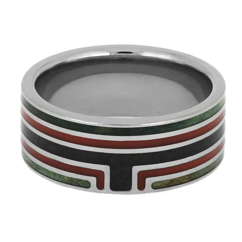 Bounty Hunter Ring with Green Wood and Dinosaur Bone