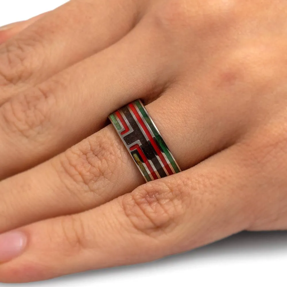 Bounty Hunter Ring with Green Wood and Dinosaur Bone
