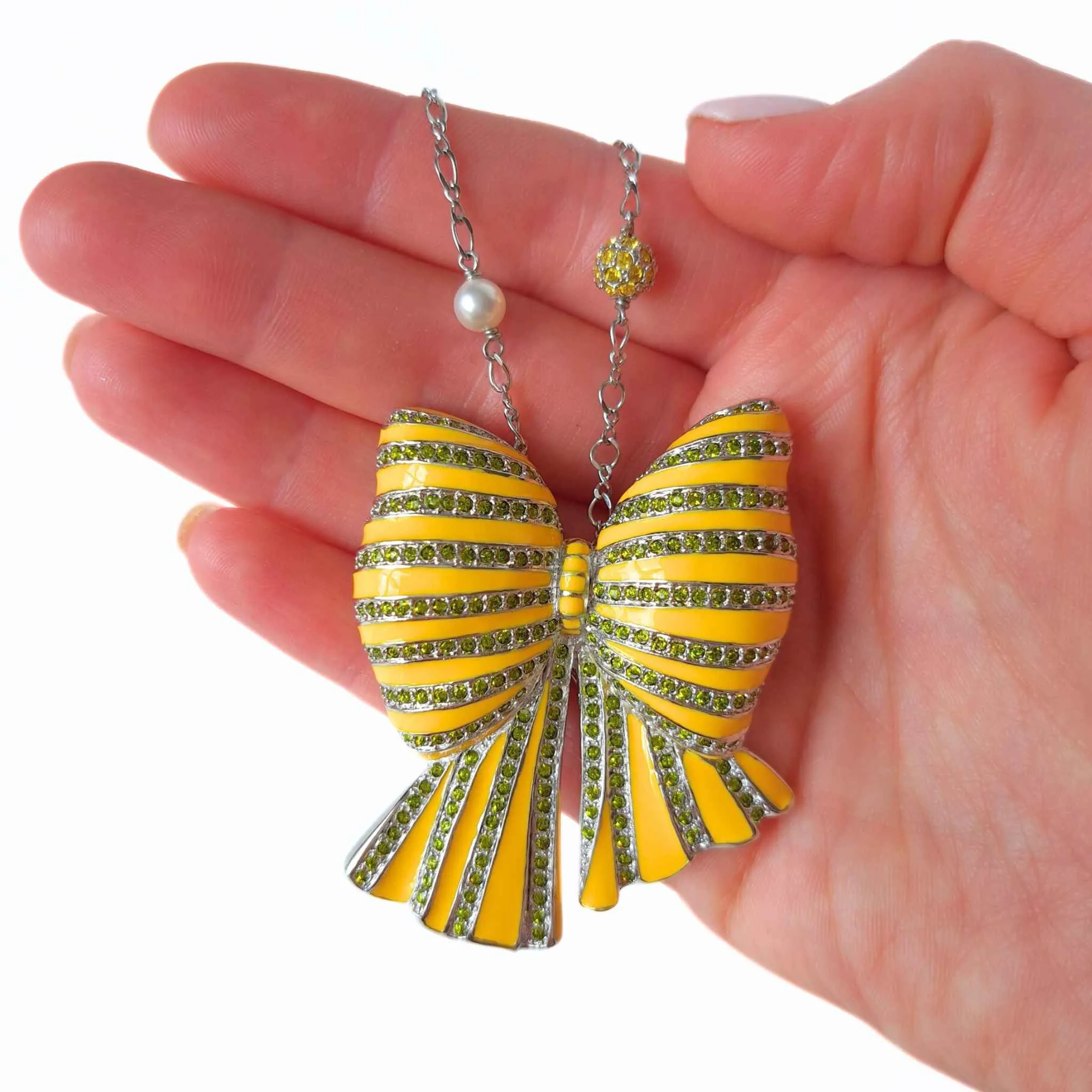 Bow Yellow Enamel and Crystal Necklace