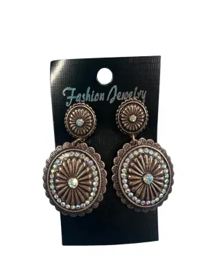 Bronze Western Concho and Rhinestone Earrings