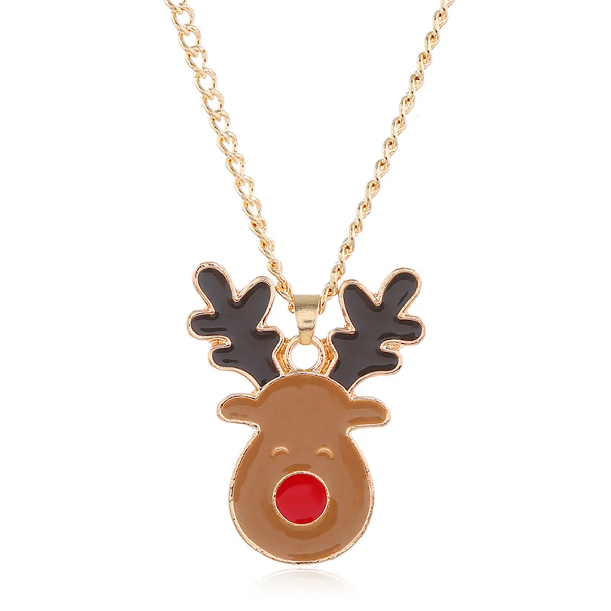 Brown Enamel & 18K Gold-Plated Reindeer Jewelry Set