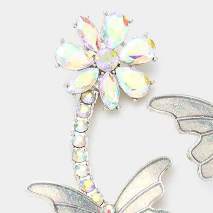 Butterfly Abalone Flower Crystal Glitter Earrings