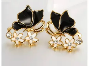 Butterfly earrings with black and white oil drop enamel