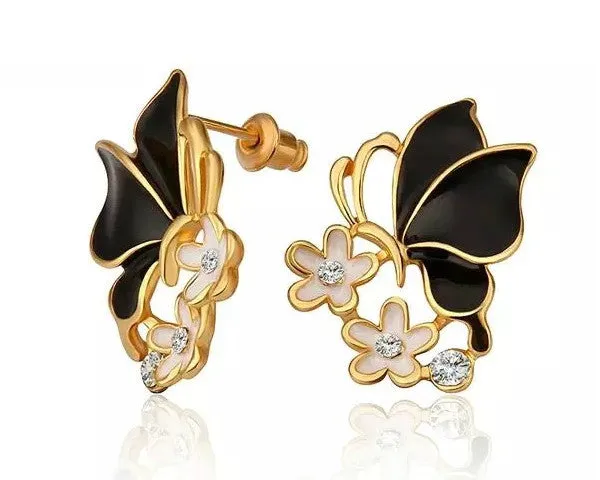 Butterfly earrings with black and white oil drop enamel