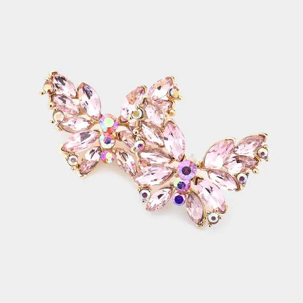 Butterfly Pink Crystal Cluster Evening Earrings