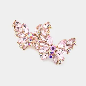 Butterfly Pink Crystal Cluster Evening Earrings